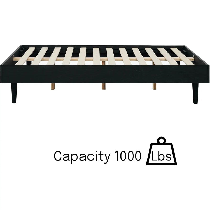 Full size Mid-Century Modern Platform Bed Frame in Black Wood Finish by HomePacific
