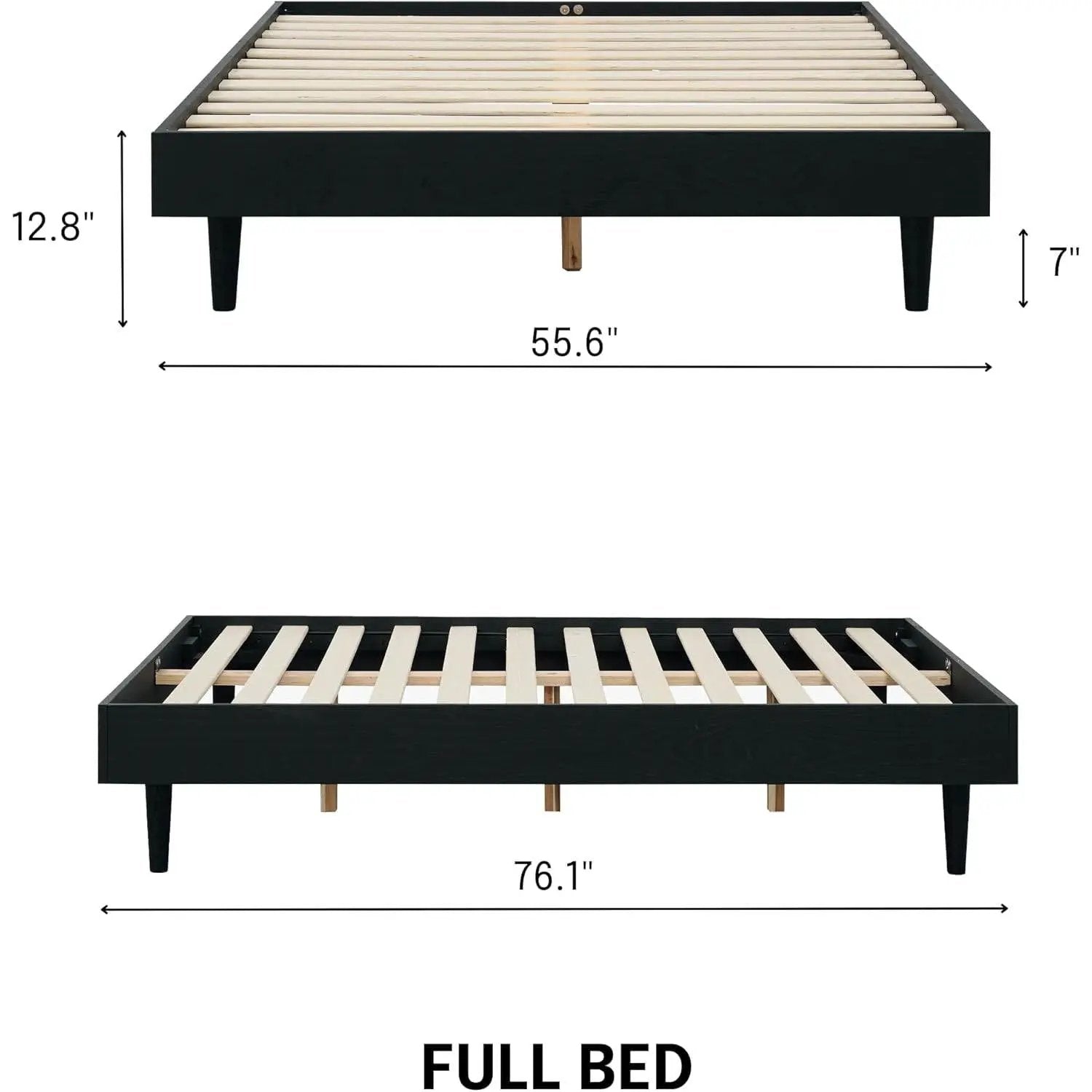 Full size Mid-Century Modern Platform Bed Frame in Black Wood Finish by HomePacific