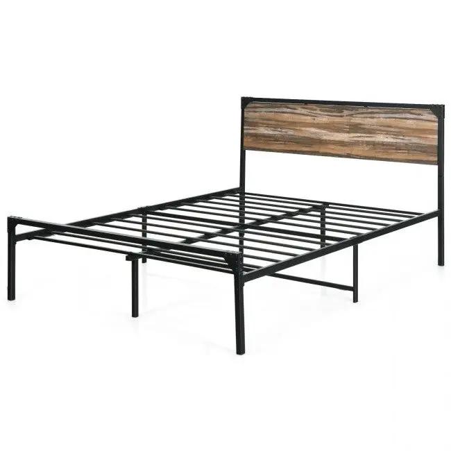 Rustic FarmHome Metal Wood Platform Bed Frame in Full Size by HomePacific