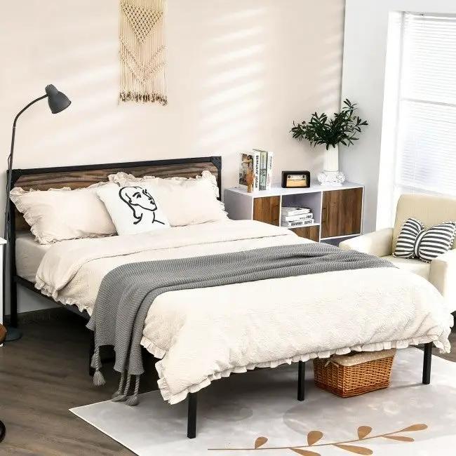 Rustic FarmHome Metal Wood Platform Bed Frame in Full Size by HomePacific