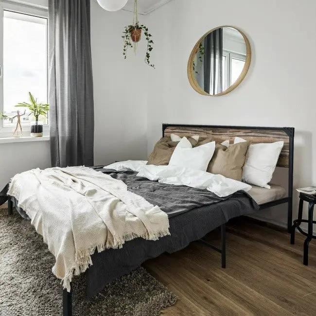 Rustic FarmHome Metal Wood Platform Bed Frame in Full Size by HomePacific