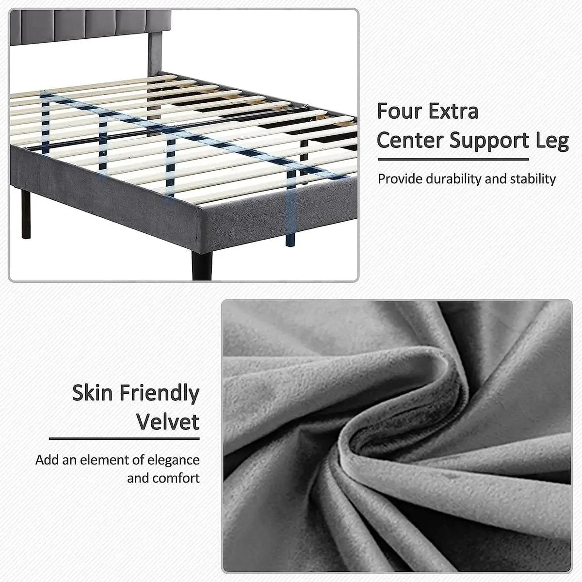 Full size Dark Grey Upholstered Platform Bed Frame with Headboard by HomePacific