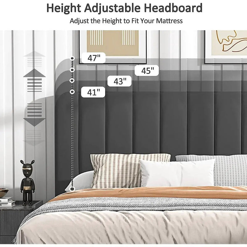 Full size Dark Grey Upholstered Platform Bed Frame with Headboard by HomePacific