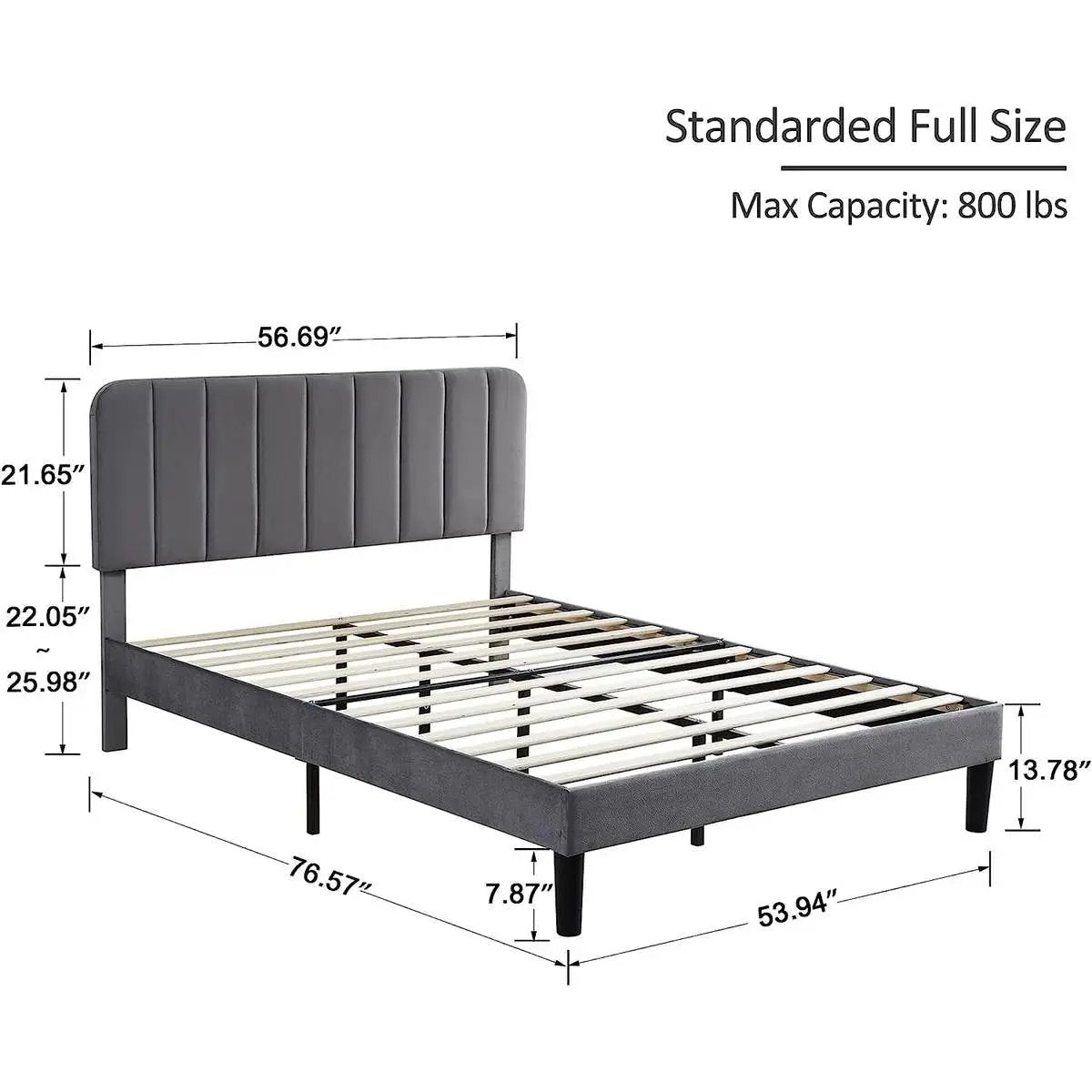 Full size Dark Grey Upholstered Platform Bed Frame with Headboard by HomePacific