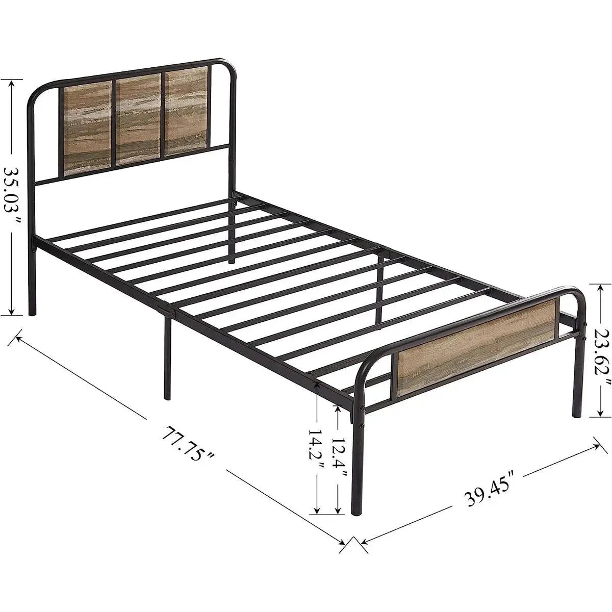 Full size Grey Wood Metal Platform Bed Frame with Rounded Headboard Footboard by HomePacific