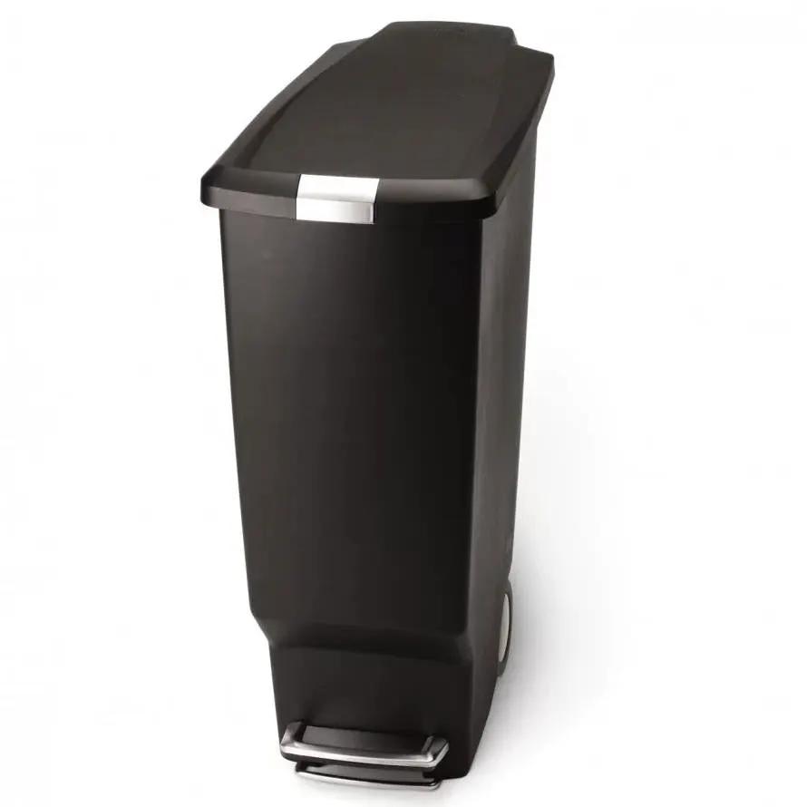 Black 10-Gallon Narrow Kitchen Trash Can with Easy Step-on Lid by HomePacific