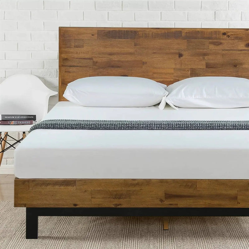 Full size Solid Wood Modern Platform Bed Frame with Adjustable Height Headboard by HomePacific