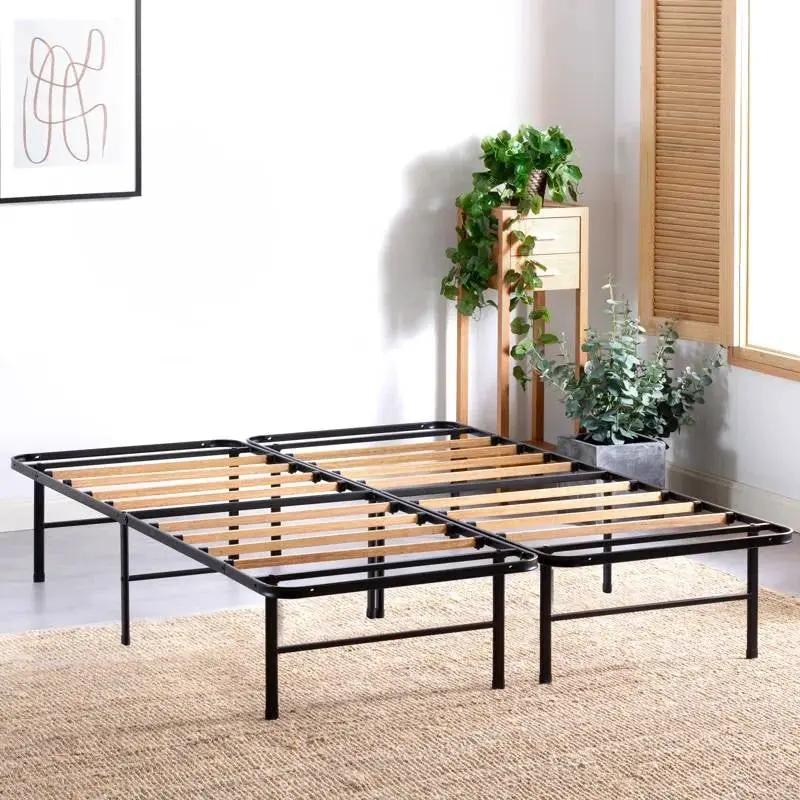 Full size Metal Bed Frame with Bamboo Wood Slats by HomePacific