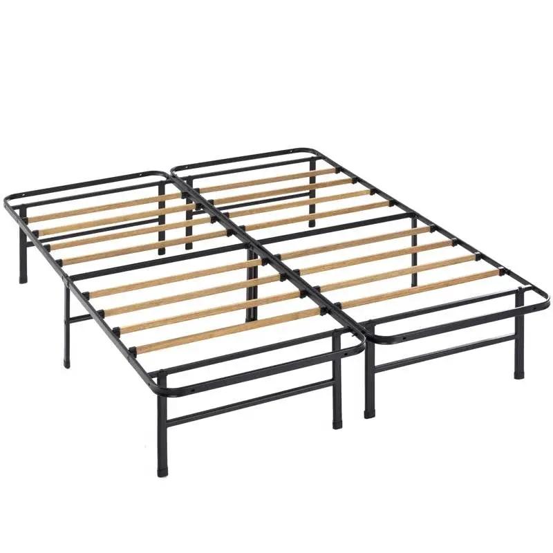 Full size Metal Bed Frame with Bamboo Wood Slats by HomePacific