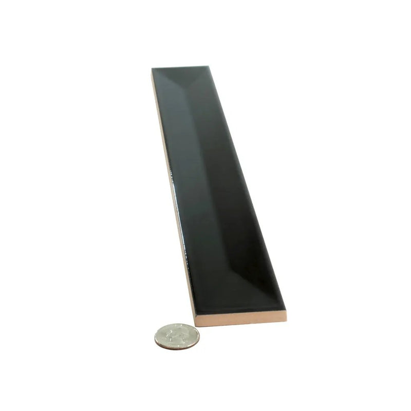 Jet Black 2x16 Glossy Ceramic Deco Subway Tile (50 pack,10.76 sq ft/case) by Apollo Tile