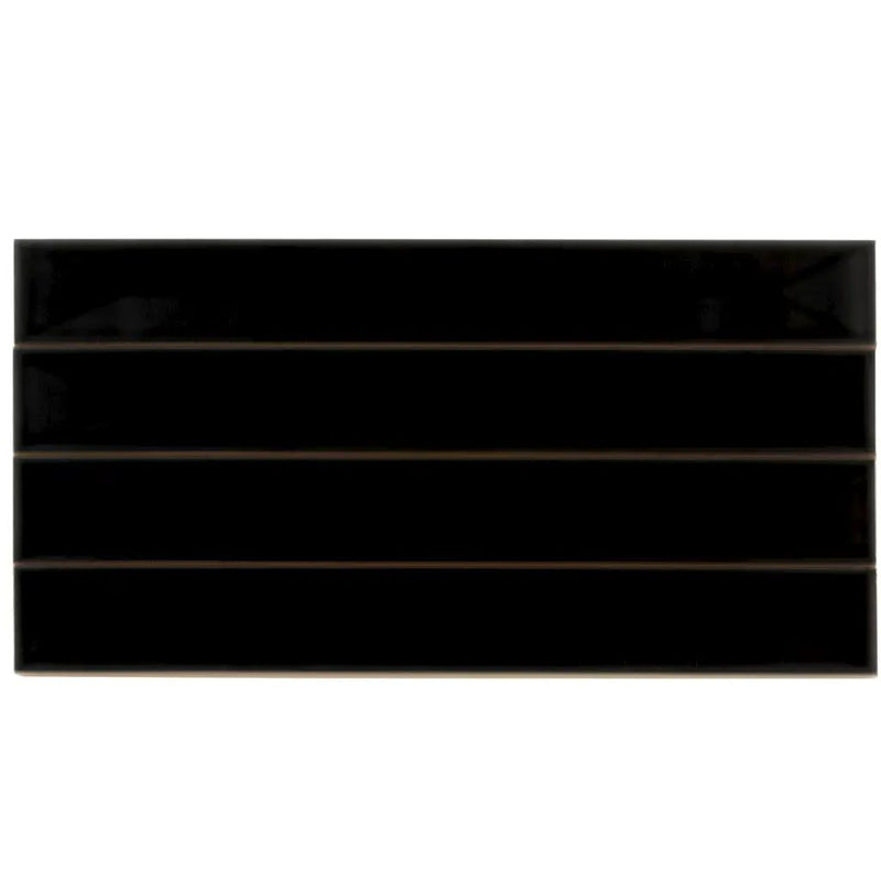 Jet Black 2x16 Glossy Ceramic Deco Subway Tile (50 pack,10.76 sq ft/case) by Apollo Tile