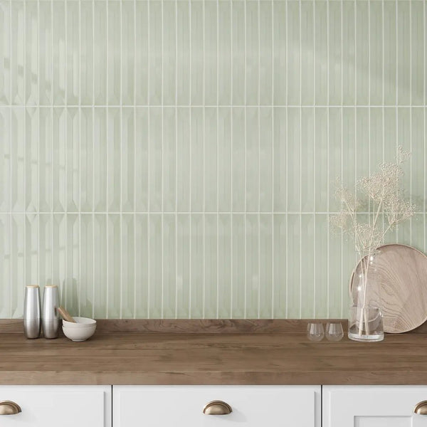 Soft Mint Green 2x16 Glossy Ceramic Deco Subway Tile (50 pack,10.76 sq ft/case)