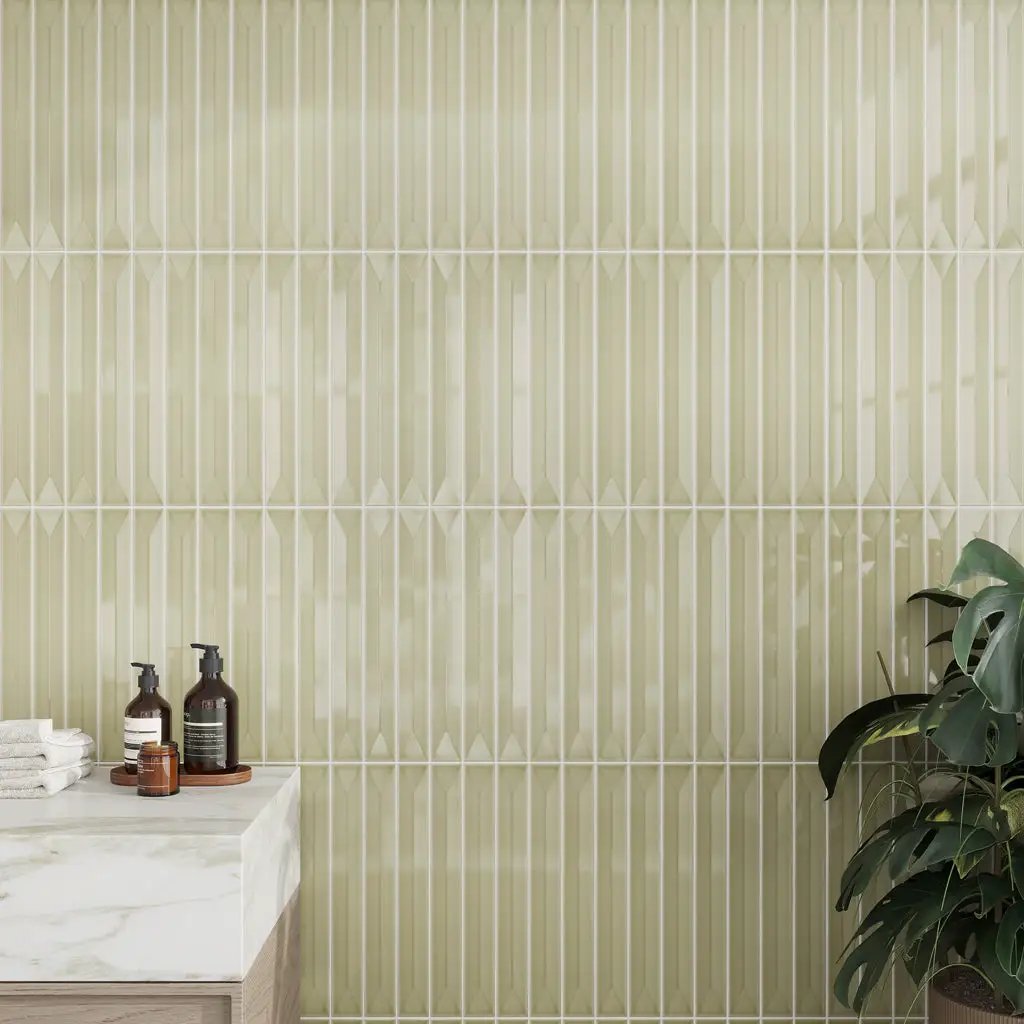 Soft Olive 2x16 Glossy Ceramic Deco Subway Tile (50 pack,10.76 sq ft/case) by Apollo Tile