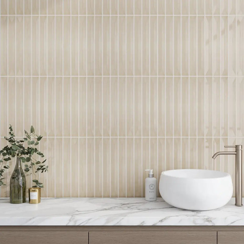 Alabaster Beige 2x16 Glossy Ceramic Deco Subway Tile (50 pack,10.76 sq ft/case) by Apollo Tile