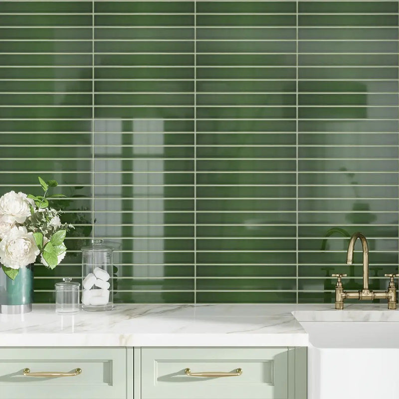 Forest Green 2x16 Glossy Ceramic Subway Tile (50 pack, 10.76 sq ft/case) by Apollo Tile