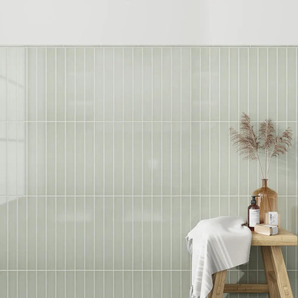 Soft Mint Green 0.5x8 Glossy Ceramic Pencil Tile Trim (10 pack, 0.27 sq ft/case)