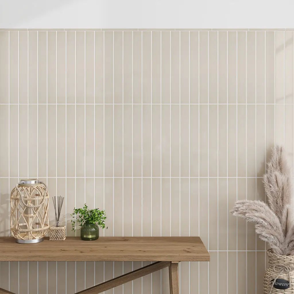 Alabaster Beige 0.5x8 Glossy Ceramic Pencil Tile Trim (10 pack, 0.27 sq ft/case) by Apollo Tile
