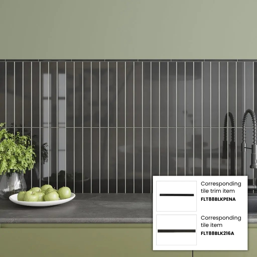 Jet Black 2x16 Glossy Ceramic Subway Tile (50 pack, 10.76 sq ft/case) by Apollo Tile