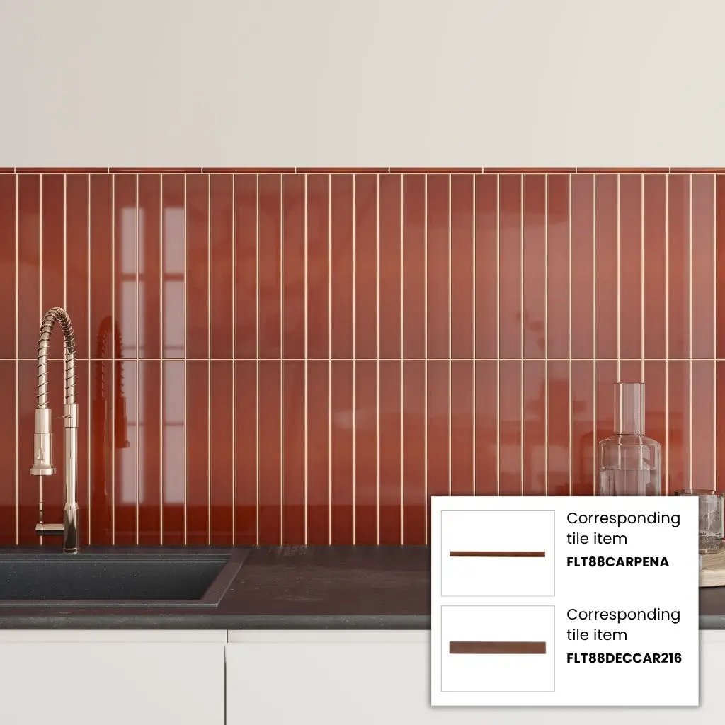 Caramel 0.5x8 Glossy Ceramic Pencil Tile Trim (10 pack, 0.27 sq ft/case) by Apollo Tile