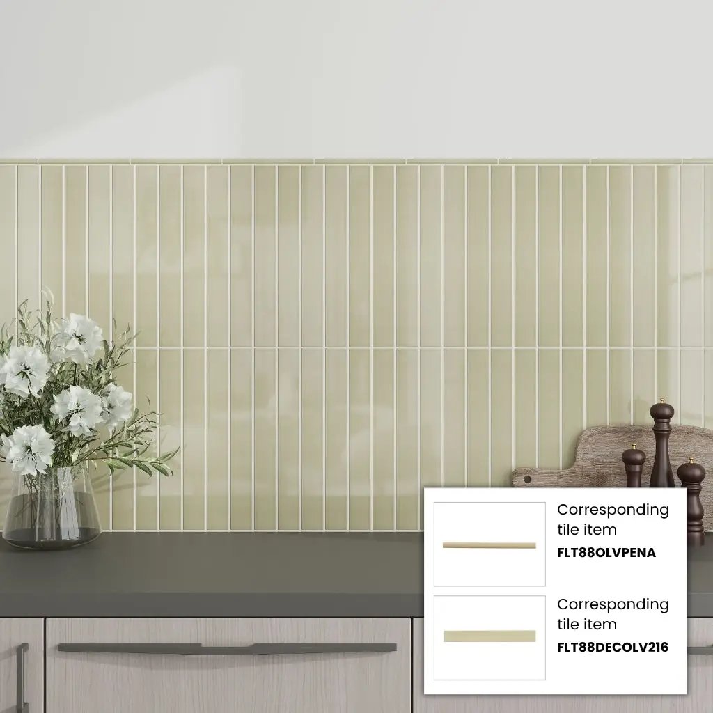 Soft Olive 2x16 Glossy Ceramic Deco Subway Tile (50 pack,10.76 sq ft/case) by Apollo Tile