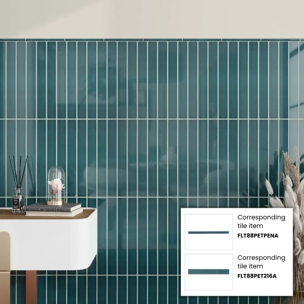 Emerald Petrol Blue 0.5x8 Glossy Ceramic Pencil Tile Trim (10 pack, 0.27 sq ft/case) by Apollo Tile