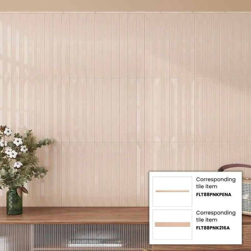 Powder Pink 0.5x8 Glossy Ceramic Pencil Tile Trim (10 pack, 0.27 sq ft/case) by Apollo Tile