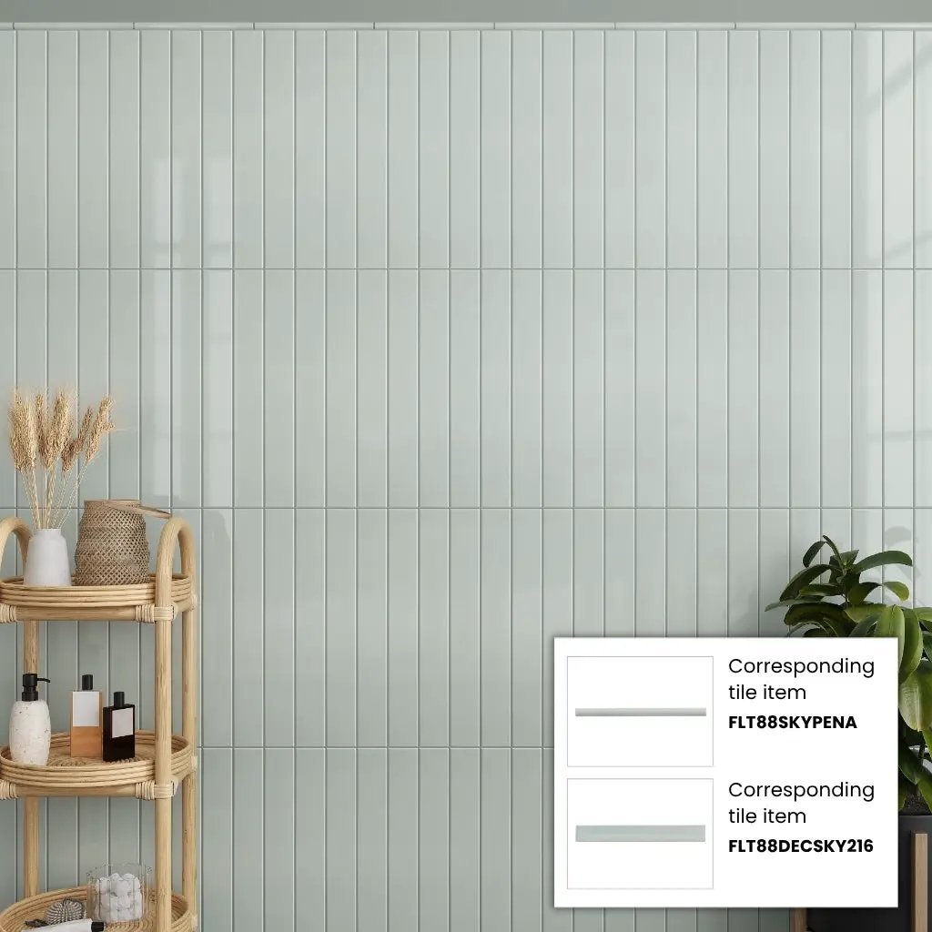 Pastel light Blue 0.5x8 Glossy Ceramic Pencil Tile Trim (10 pack, 0.27 sq ft/case) by Apollo Tile