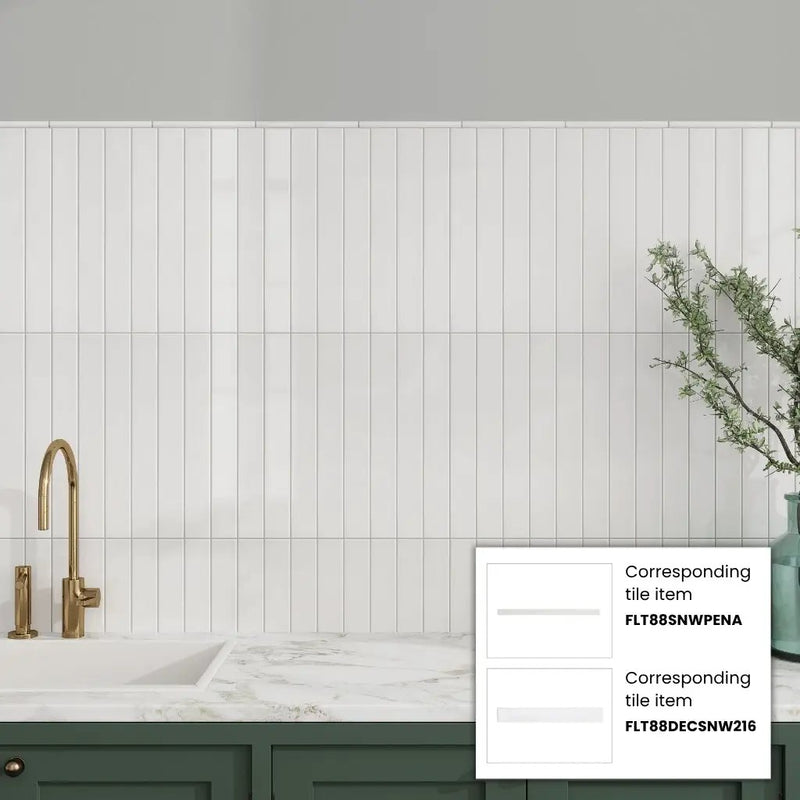 Snow White 2x16 Glossy Ceramic Deco Subway Tile (50 pack,10.76 sq ft/case) by Apollo Tile