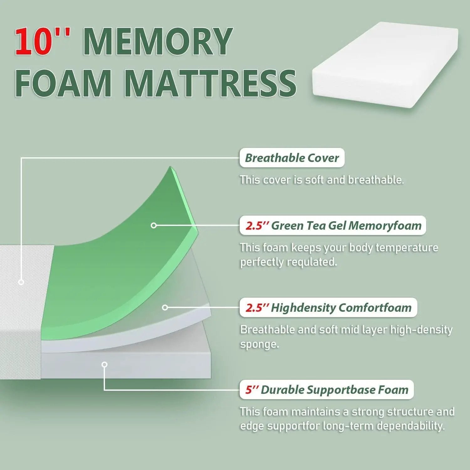 Full size 10-inch Thick Medium Firm Cool Gel Memory Foam Mattress by HomePacific