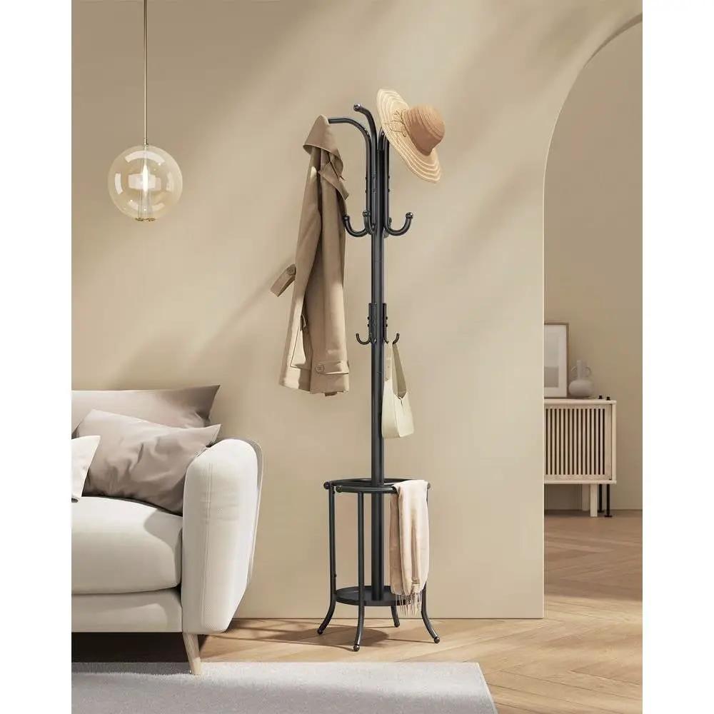 Heavy Duty Black Metal Coat Rack with Umbrella Holder by HomePacific