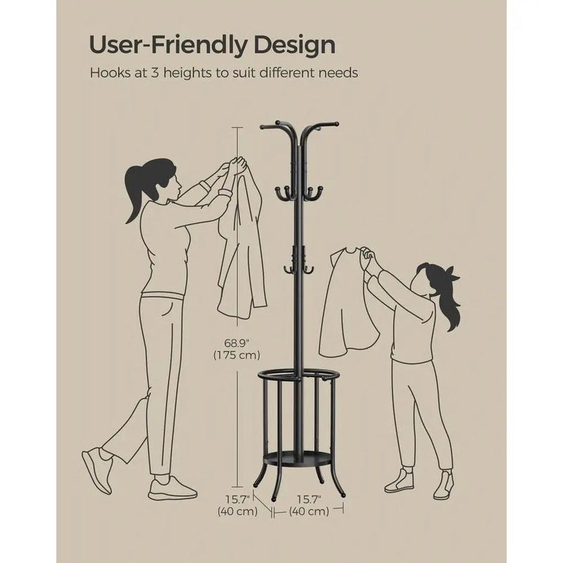 Heavy Duty Black Metal Coat Rack with Umbrella Holder by HomePacific