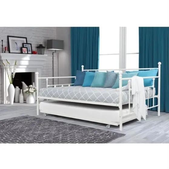 Full size White Metal Daybed with Twin Roll-out Trundle Bed by HomePacific
