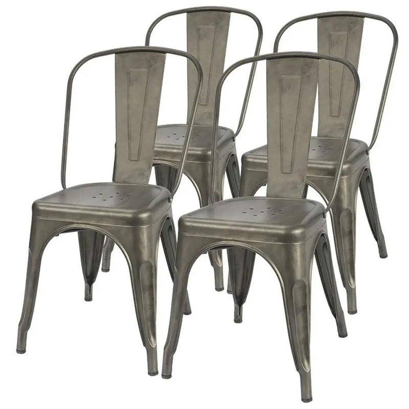 Set of 4 - Stackable Modern Cafe Bistro Dining Side Chair in Gun Metal Finish by HomePacific