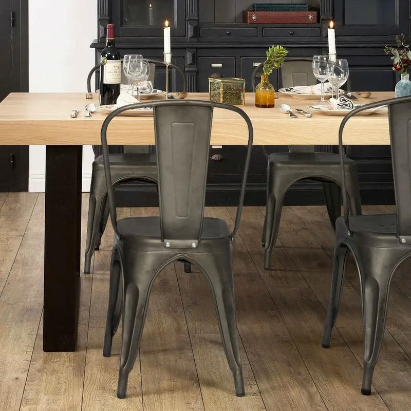 Set of 4 - Stackable Modern Cafe Bistro Dining Side Chair in Gun Metal Finish by HomePacific