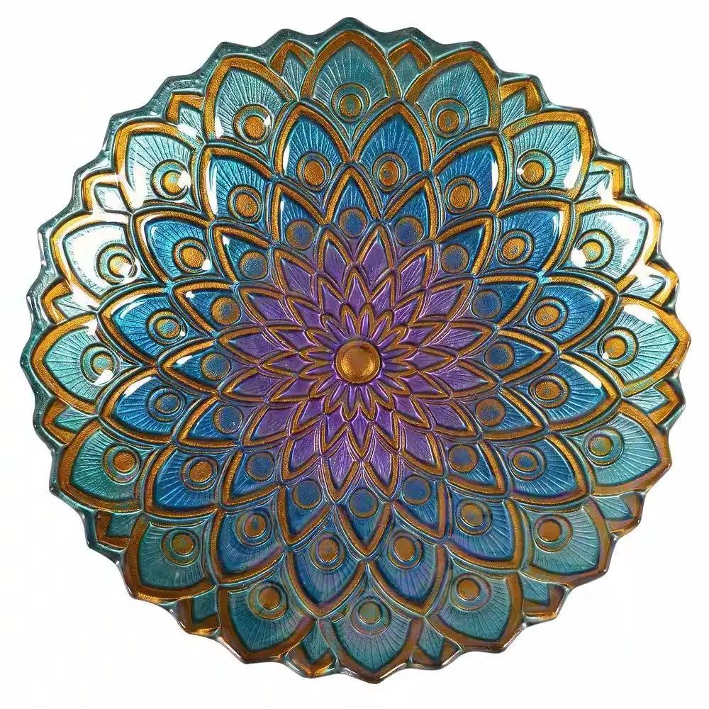 Round 18-inch Peacock Style Glass Mosaic Flower Birdbath with Metal Stand by HomePacific