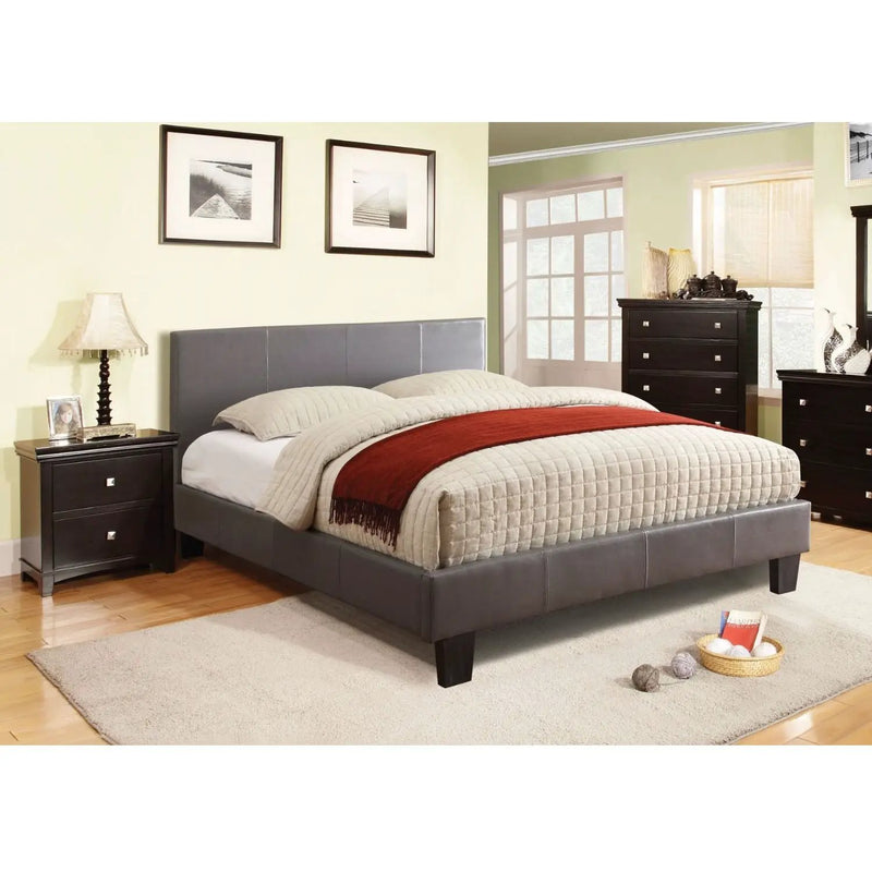 Queen size Platform Bed with Headboard Upholstered in Gray Faux Leather by HomePacific