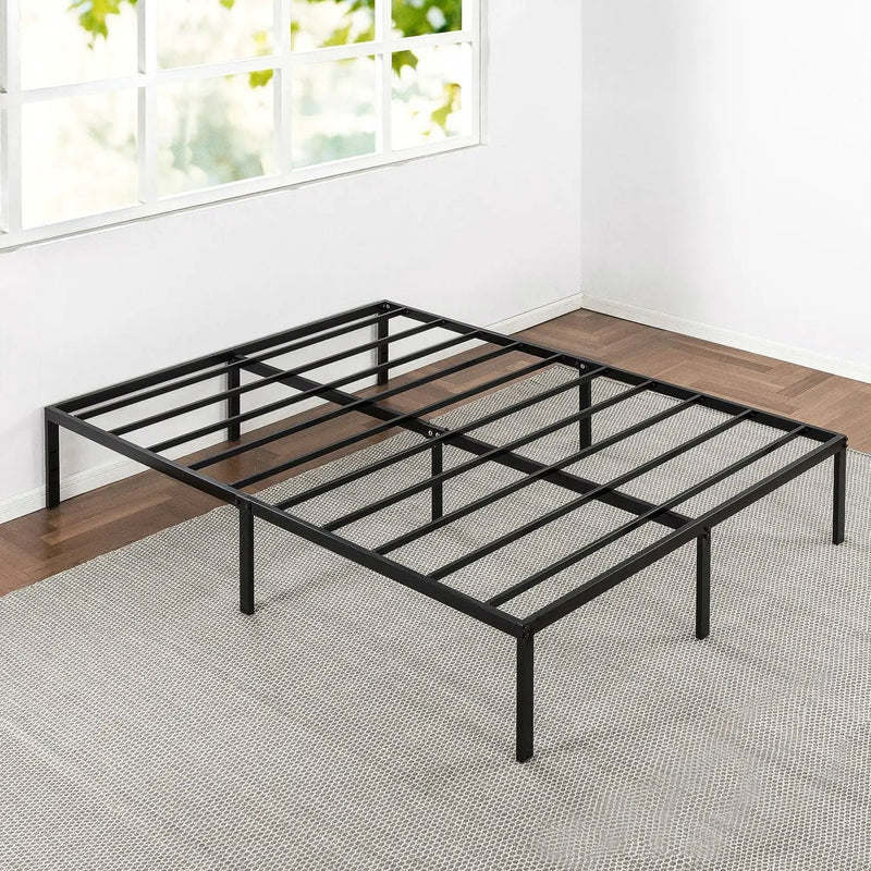Full size Black Metal Platform Bed Frame with Headboard Attachment Slots by HomePacific