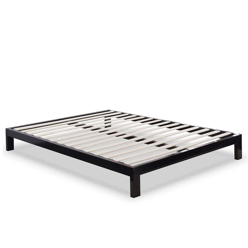 Full size Contemporary Black Metal Platform Bed with Wooden Slats by HomePacific
