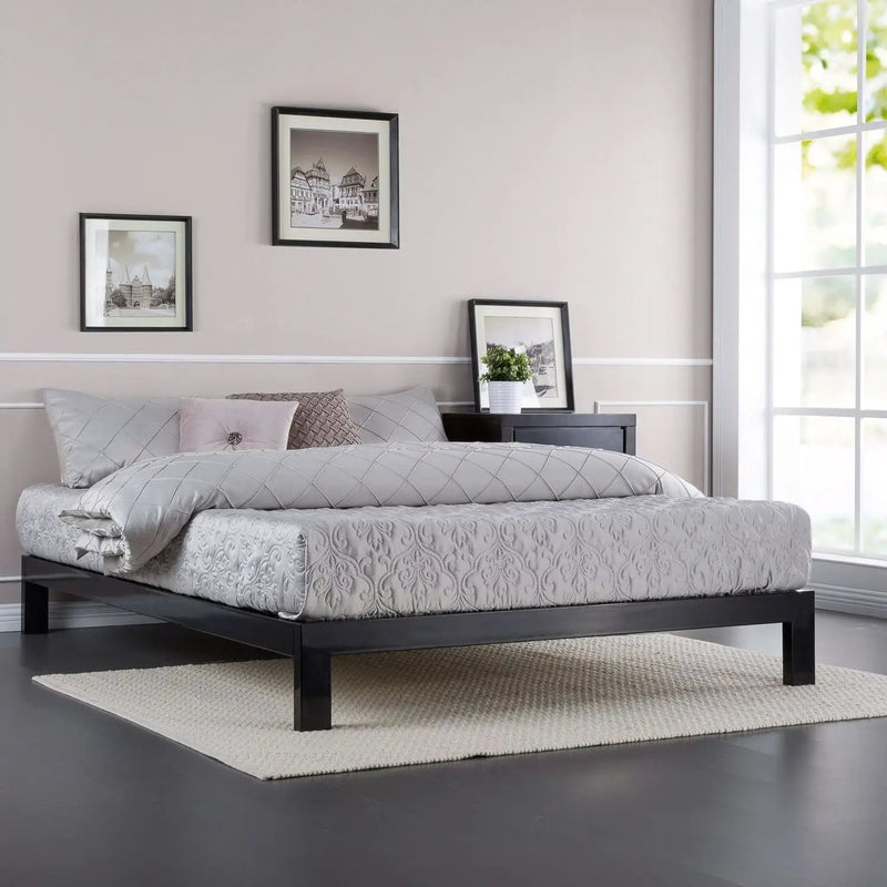 Full size Contemporary Black Metal Platform Bed with Wooden Slats by HomePacific