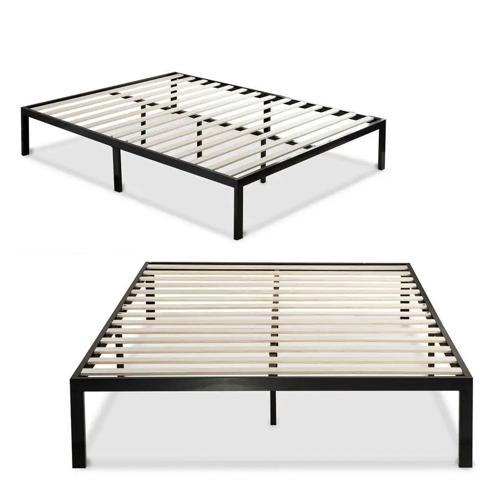 Full Metal Platform Bed Frame with Wooden Mattress Support Slats by HomePacific