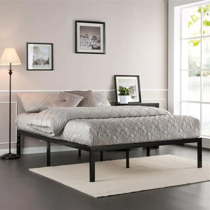 Full Metal Platform Bed Frame with Wooden Mattress Support Slats by HomePacific