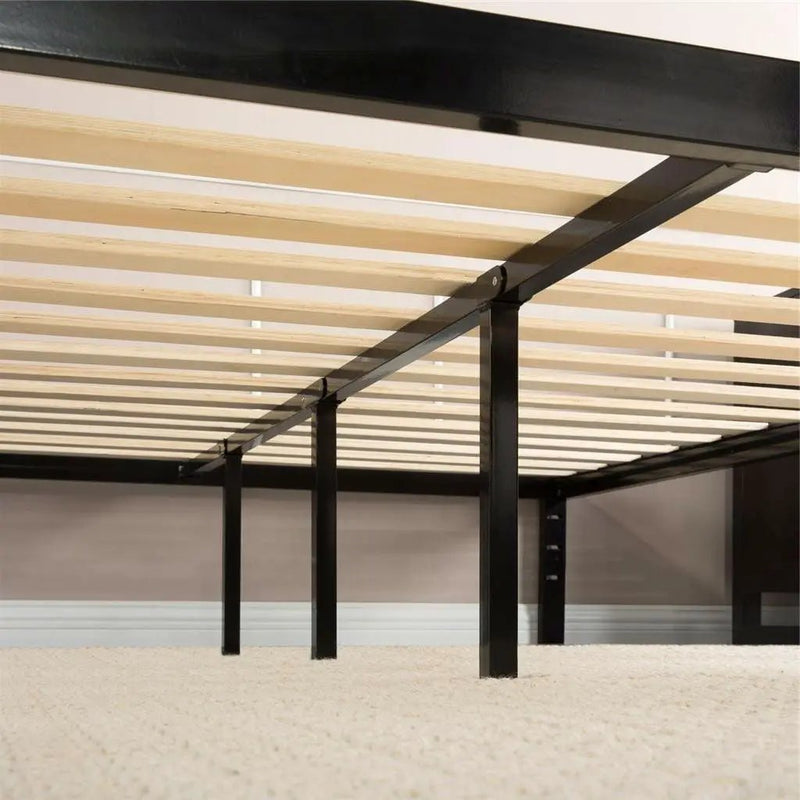 Full Metal Platform Bed Frame with Wooden Mattress Support Slats by HomePacific