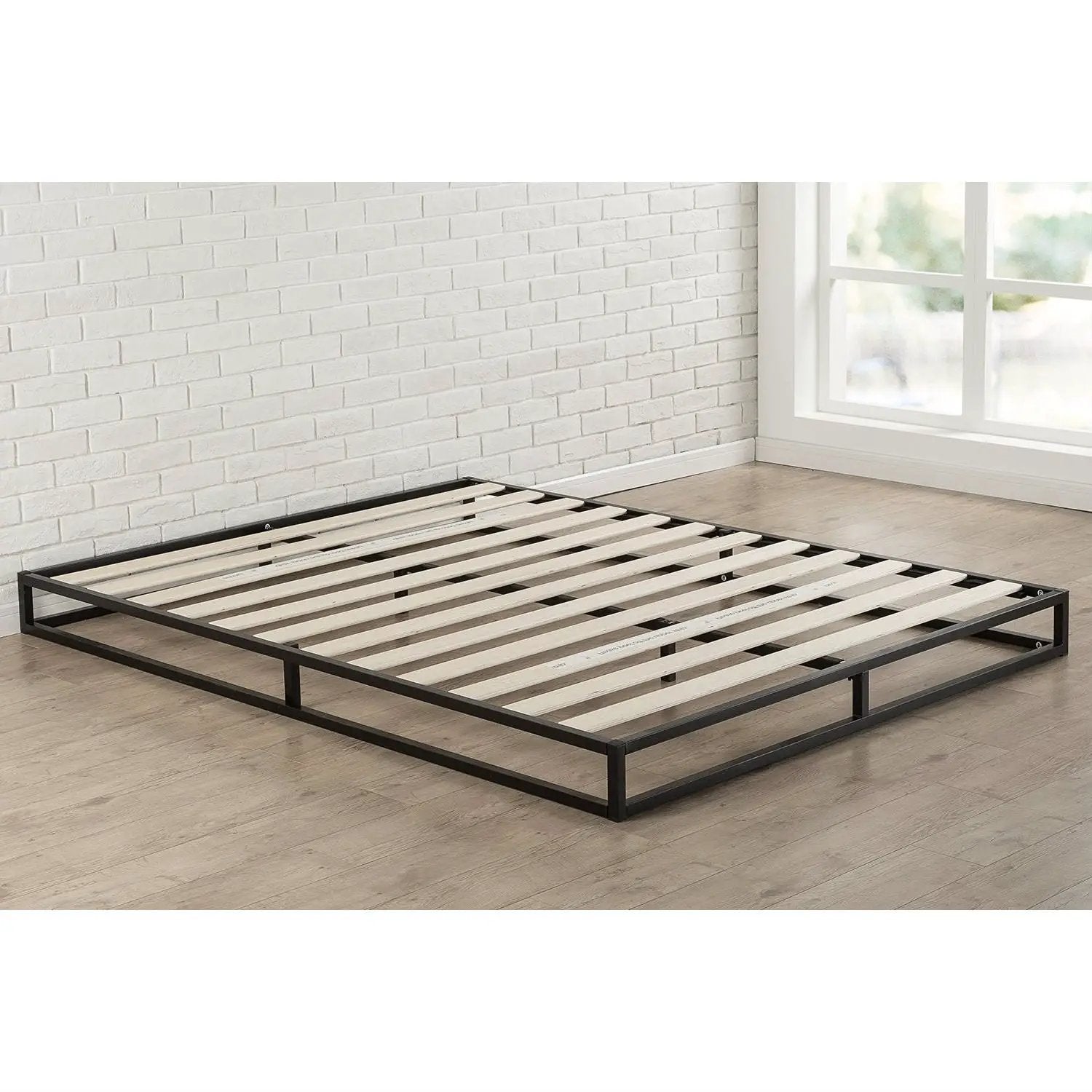 Full size 6-inch Low Profile Metal Platform Bed Frame with Wooden Slats by HomePacific
