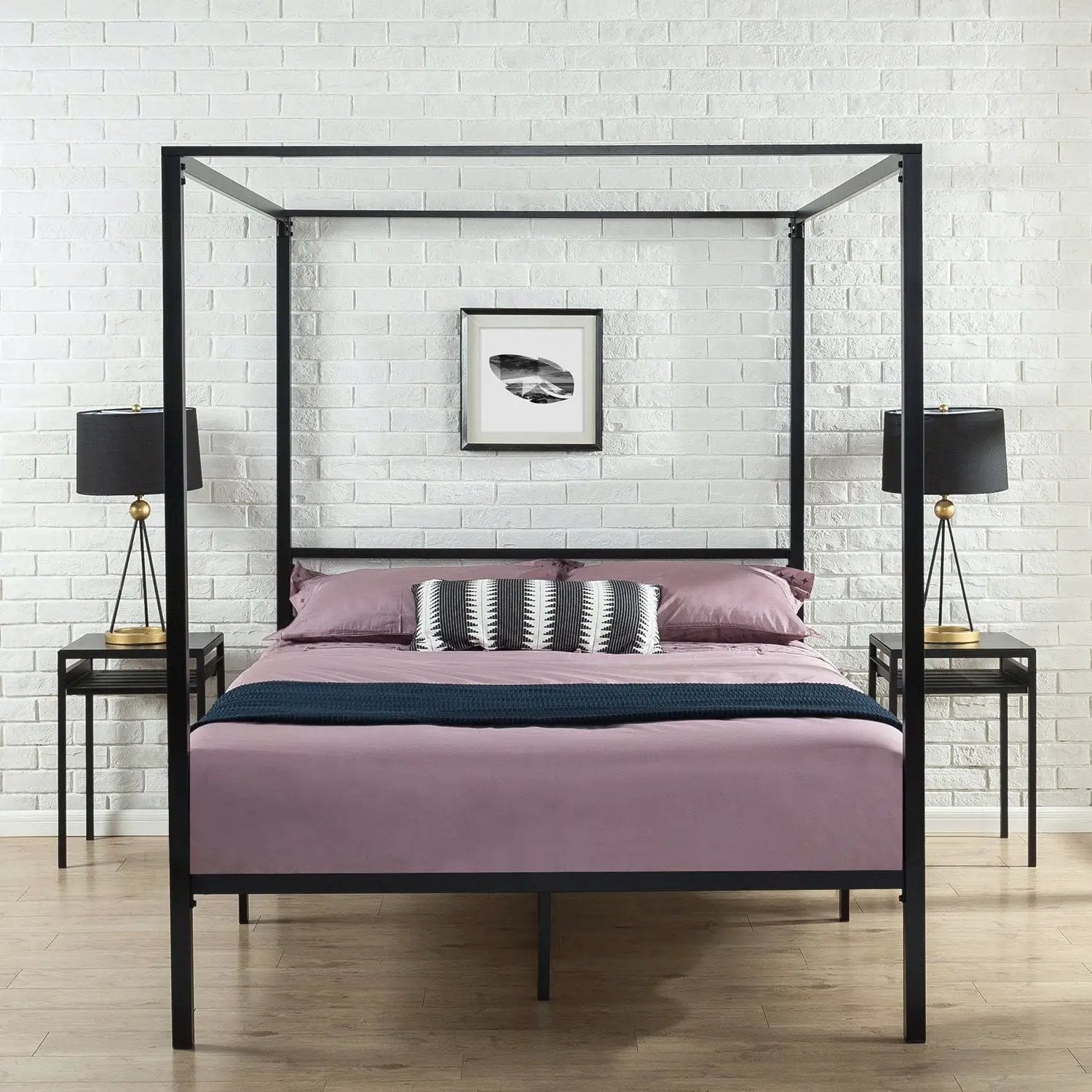Full size Modern Black Metal Canopy Bed Frame by HomePacific