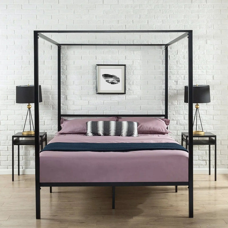 Full size Modern Black Metal Canopy Bed Frame by HomePacific