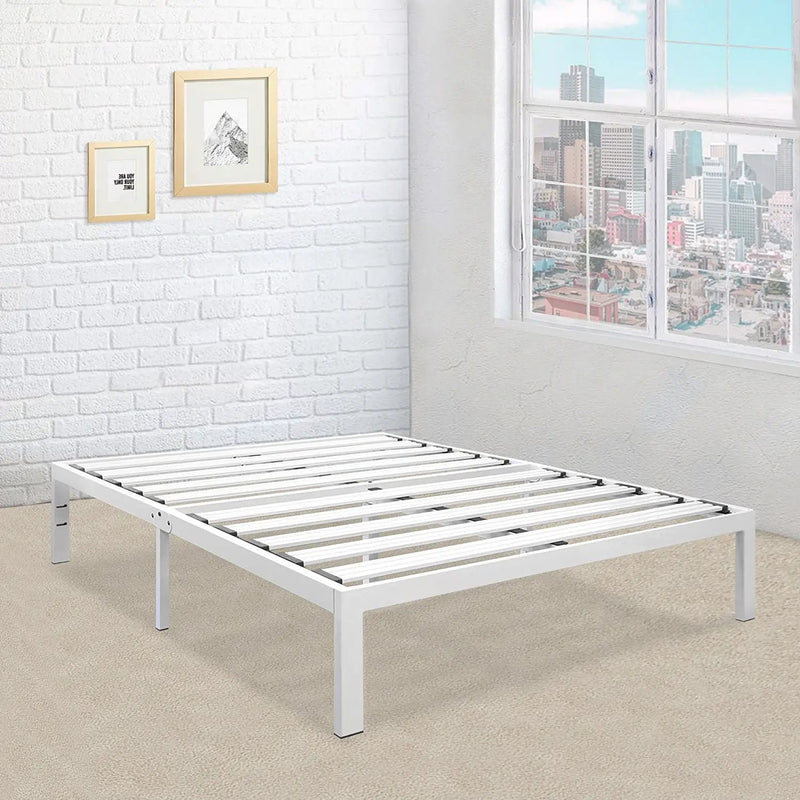 Full size Heavy Duty Metal Platform Bed Frame in White by HomePacific