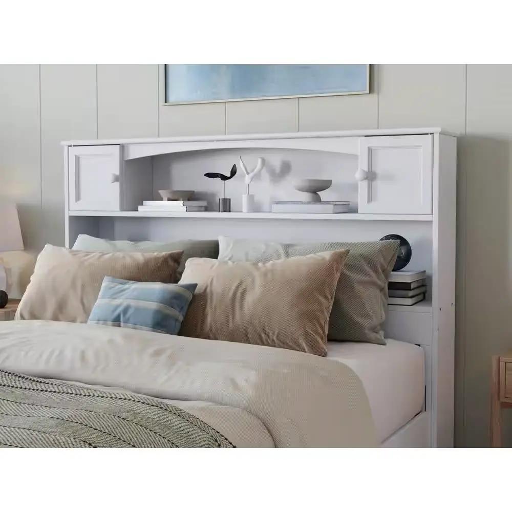 Full size Farmhouse Bookcase Headboard in White Wood Finish by HomePacific
