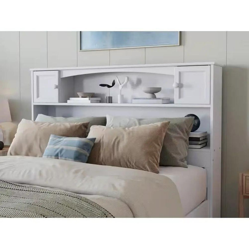 Full size Farmhouse Bookcase Headboard in White Wood Finish by HomePacific