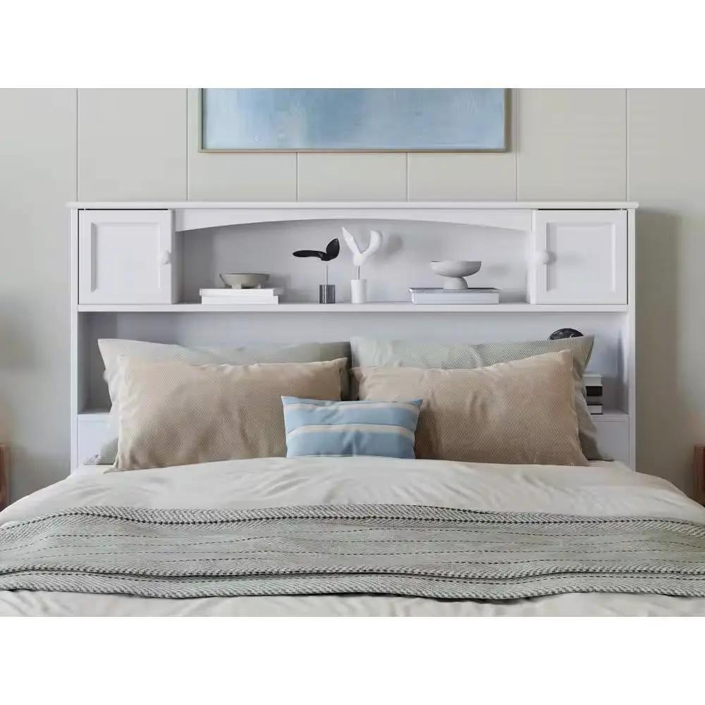 Full size Farmhouse Bookcase Headboard in White Wood Finish by HomePacific