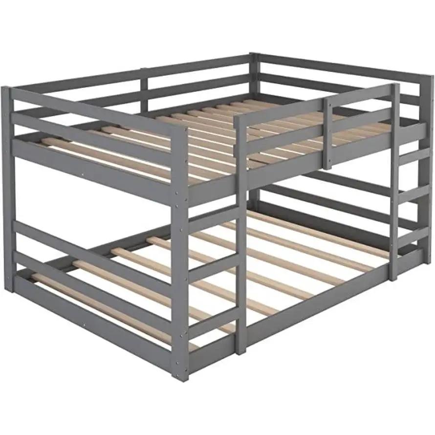 Full over Full Modern Low Profile Bunk Bed in Grey Wood Finish by HomePacific